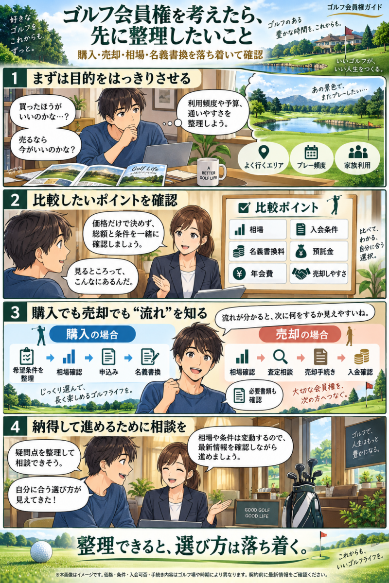 ゴルフ会員権の購入・売却・相場・名義書換を整理するマンガガイド